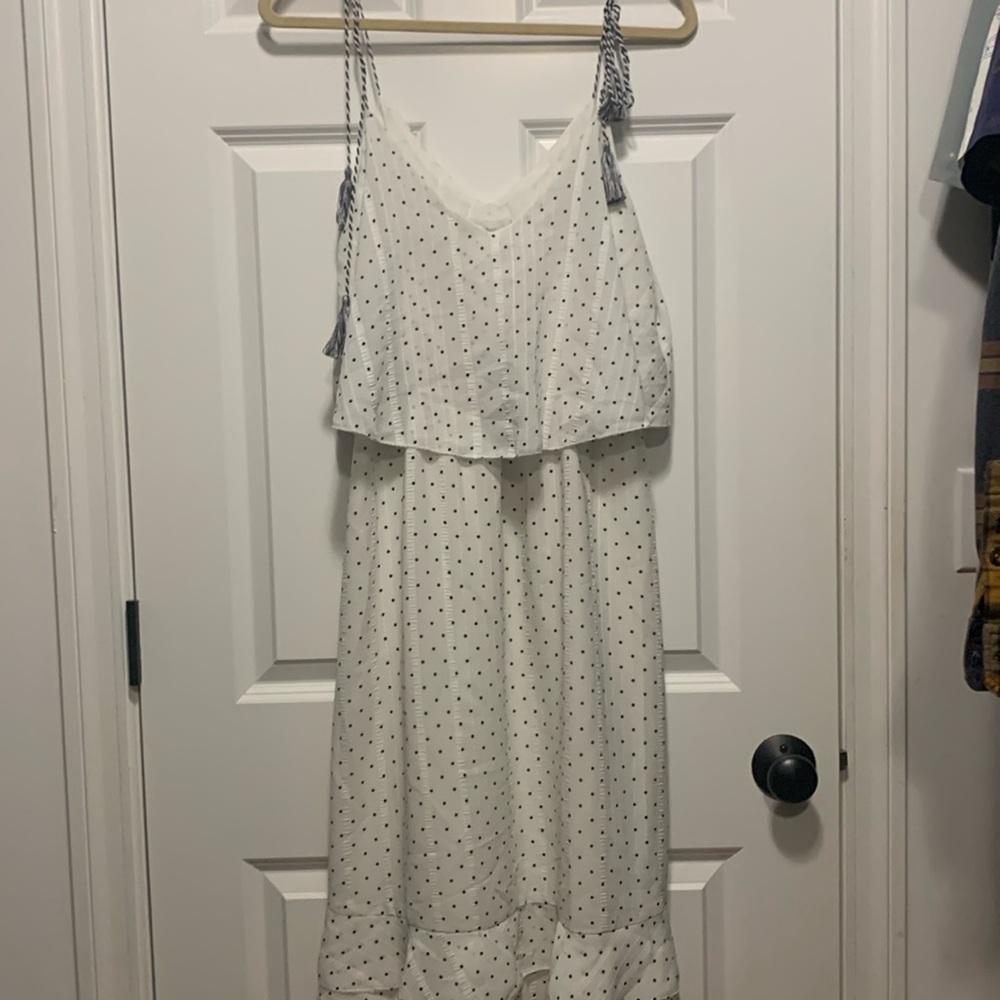 Cupcakes and cashmere white with black polkadot and tassel straps, size medium